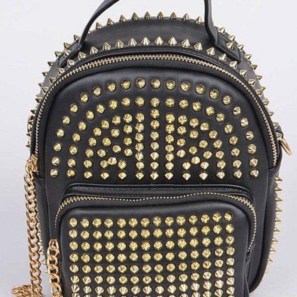 STUDDED BLACK  MINI CONVERTIBLE BACKPACK